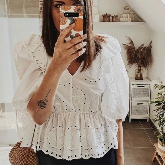 Zara open work embroidered white top large NWT - Picture 4 of 4